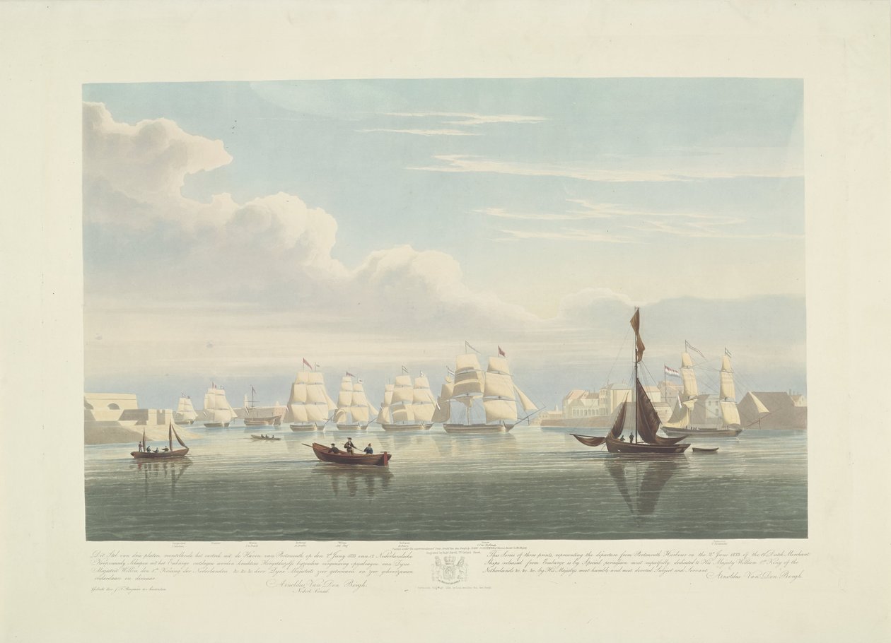 Partenza di dodici navi mercantili olandesi dal porto di Portsmouth, 1833 (tavola 1) da Robert Havell (II)