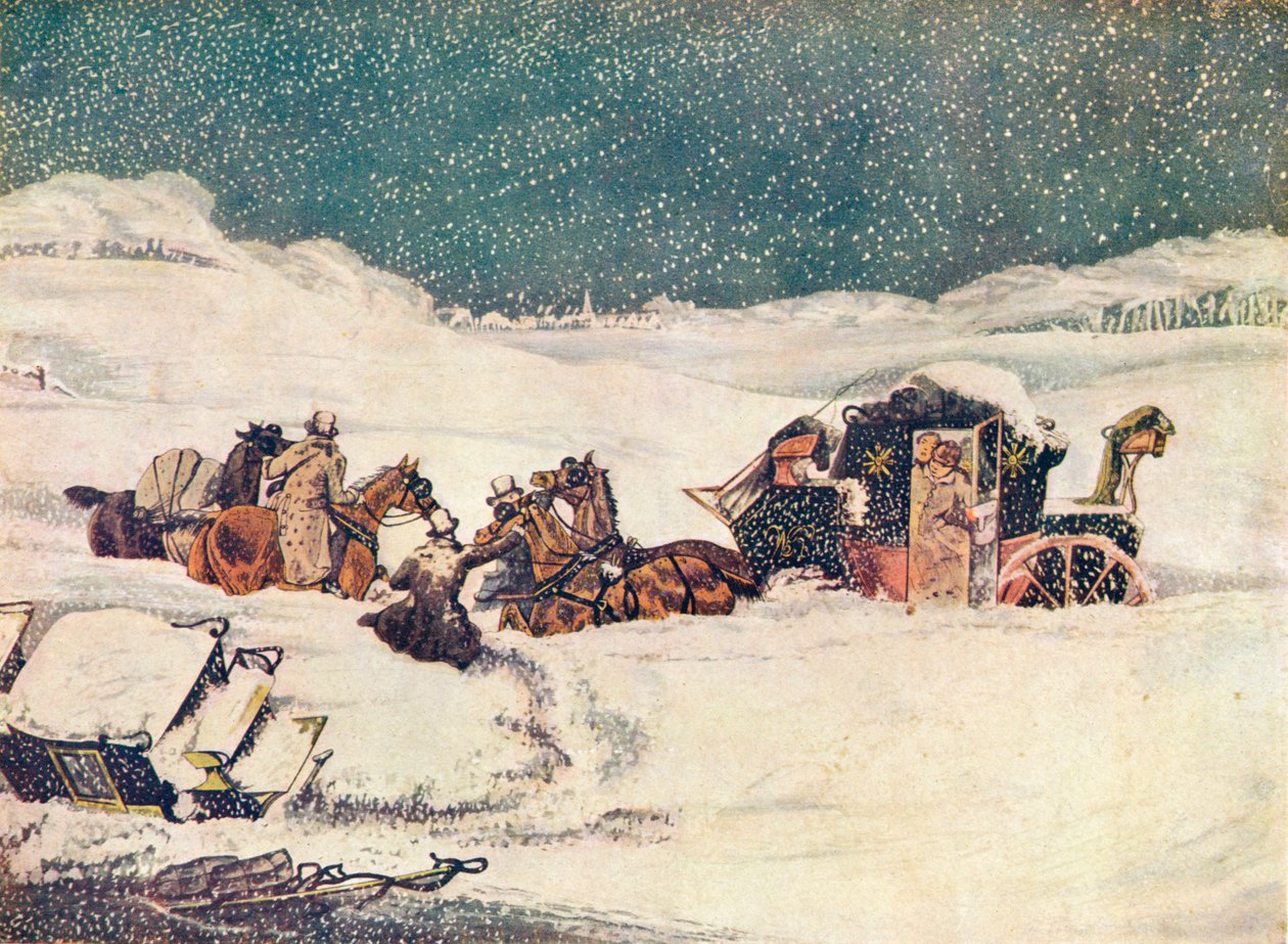La posta di Birmingham vicino ad Aylesbury, la guardia Banbury procede con le borse, 1837 1907 da Robert Havell