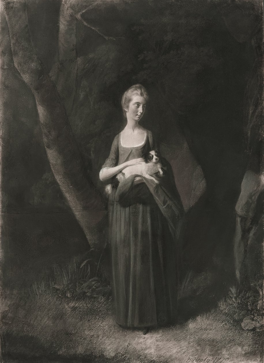 Miss Cunningham tiene in braccio il suo Spaniel King Charles da Robert Healy