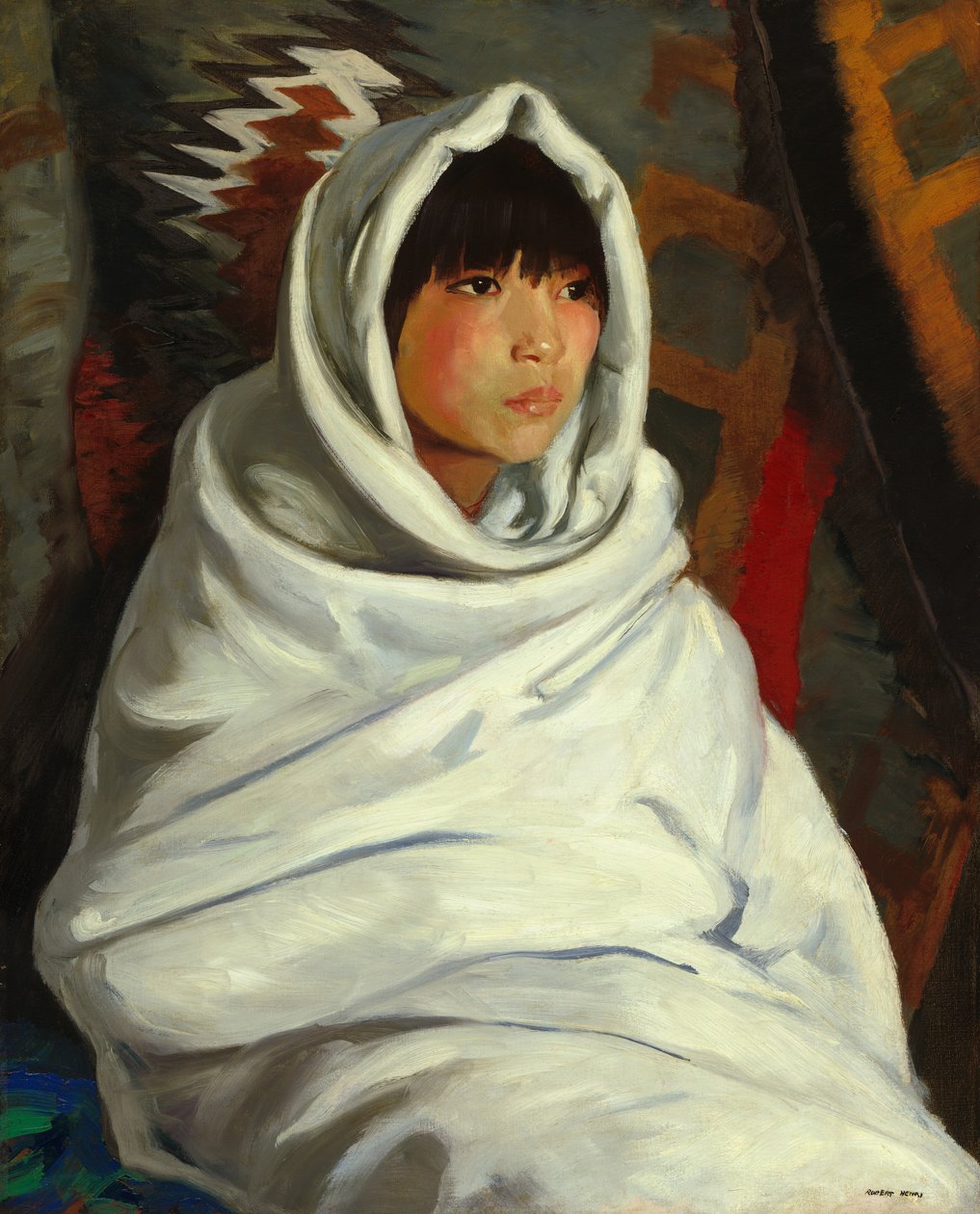 Ragazza indiana con coperta bianca da Robert Henri