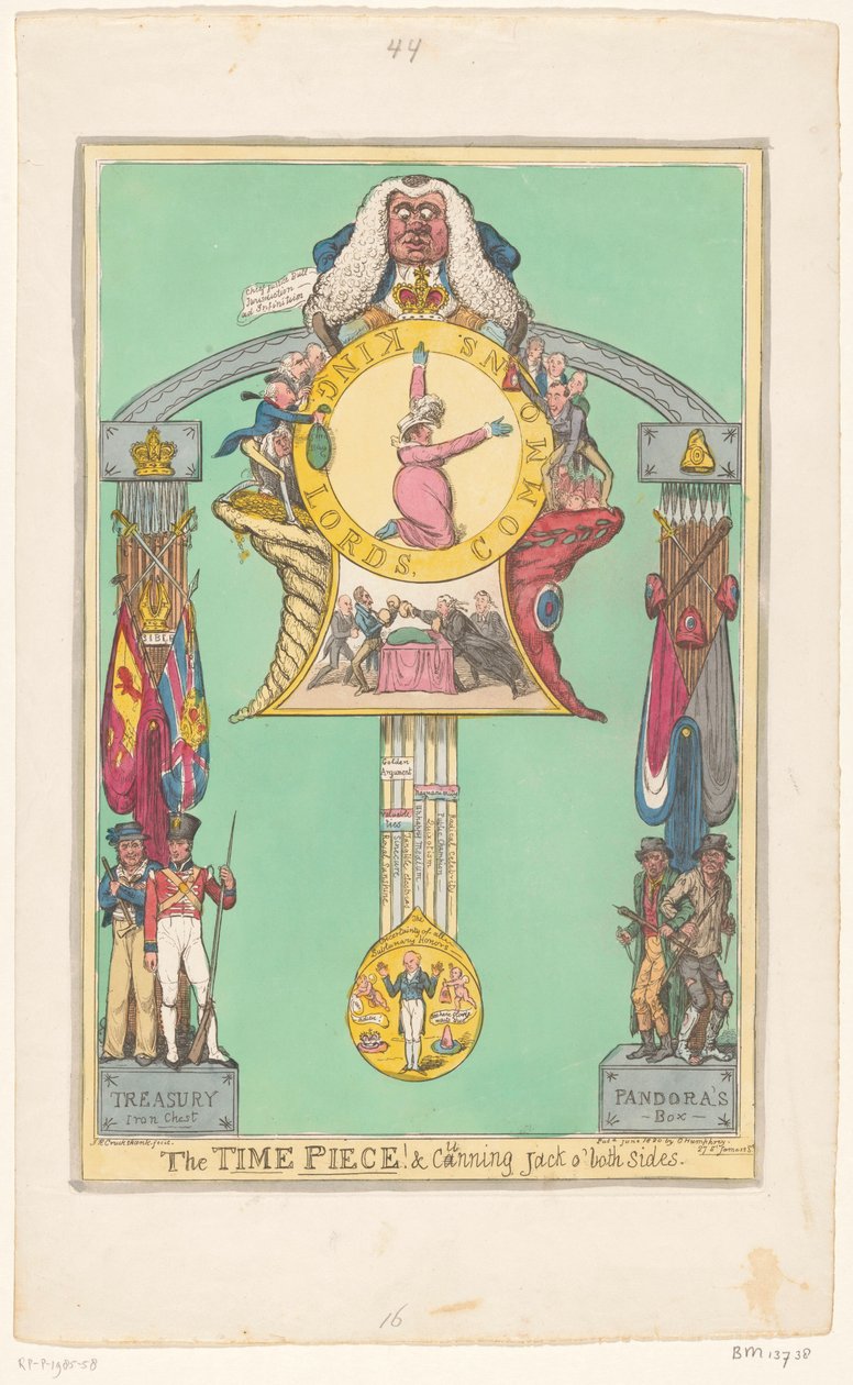 Orologio con la regina sul quadrante, 1820 da Robert Isaac Cruikshank