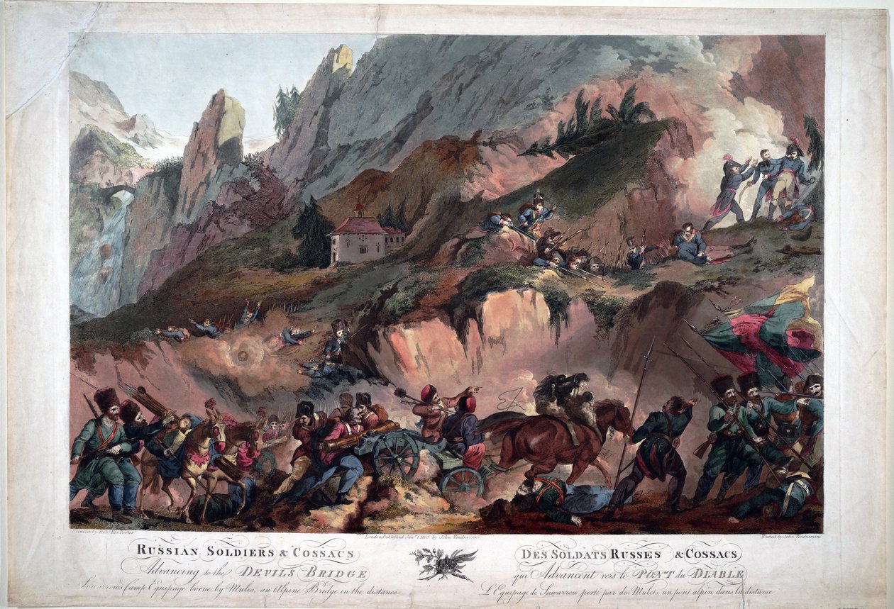 Nel 1799, le truppe di Napoleone combatterono sul Ponte del Diavolo contro i russi comandati dal generale Suvorov da Robert Kerr Porter