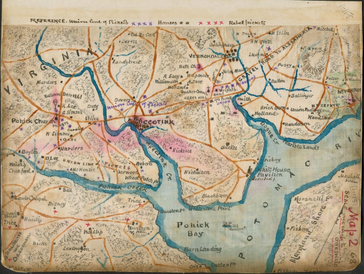 (Mappa del basso fiume Potomac che mostra i picchetti, gennaio 1862) LOC gvhs01.vhs00059 da Robert Knox Sneden