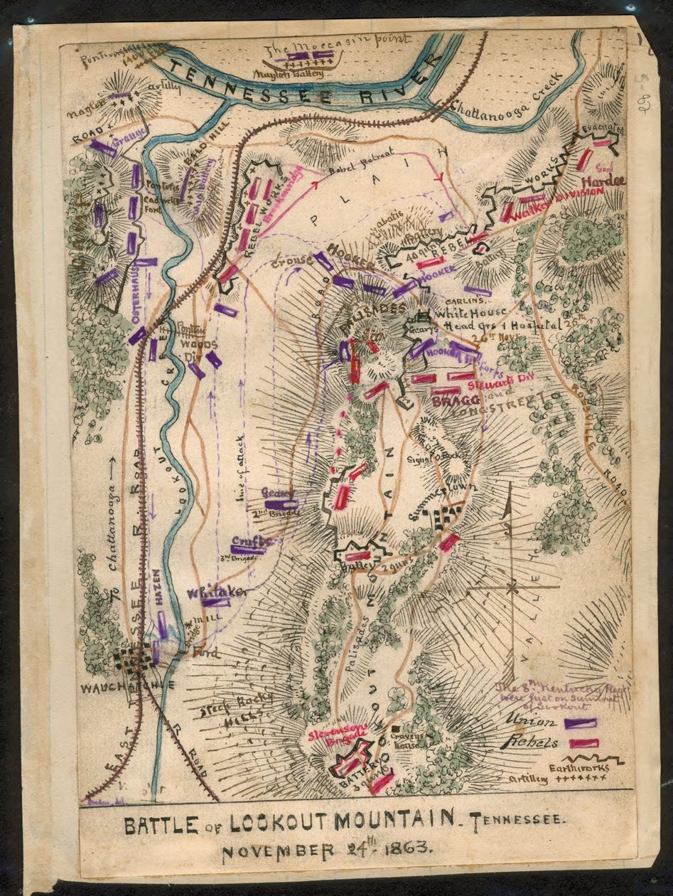 Battaglia di Lookout Mountain, Tennessee 24 novembre 1863. LOC gvhs01.vhs00173 da Robert Knox Sneden