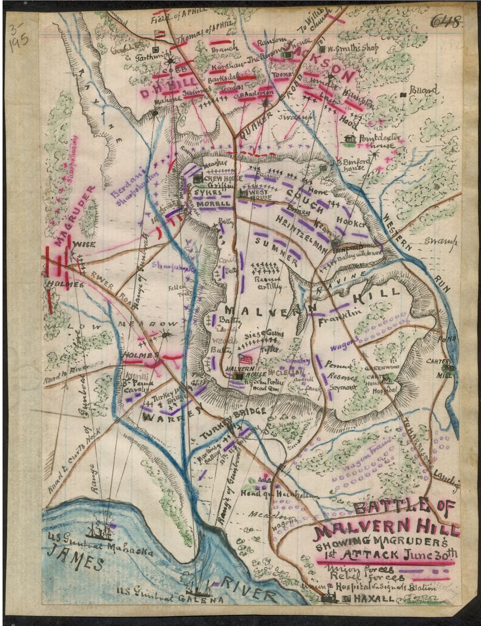 Battaglia di Malvern Hill con il primo attacco di Magruder il 30 giugno LOC gvhs01.vhs00095 da Robert Knox Sneden
