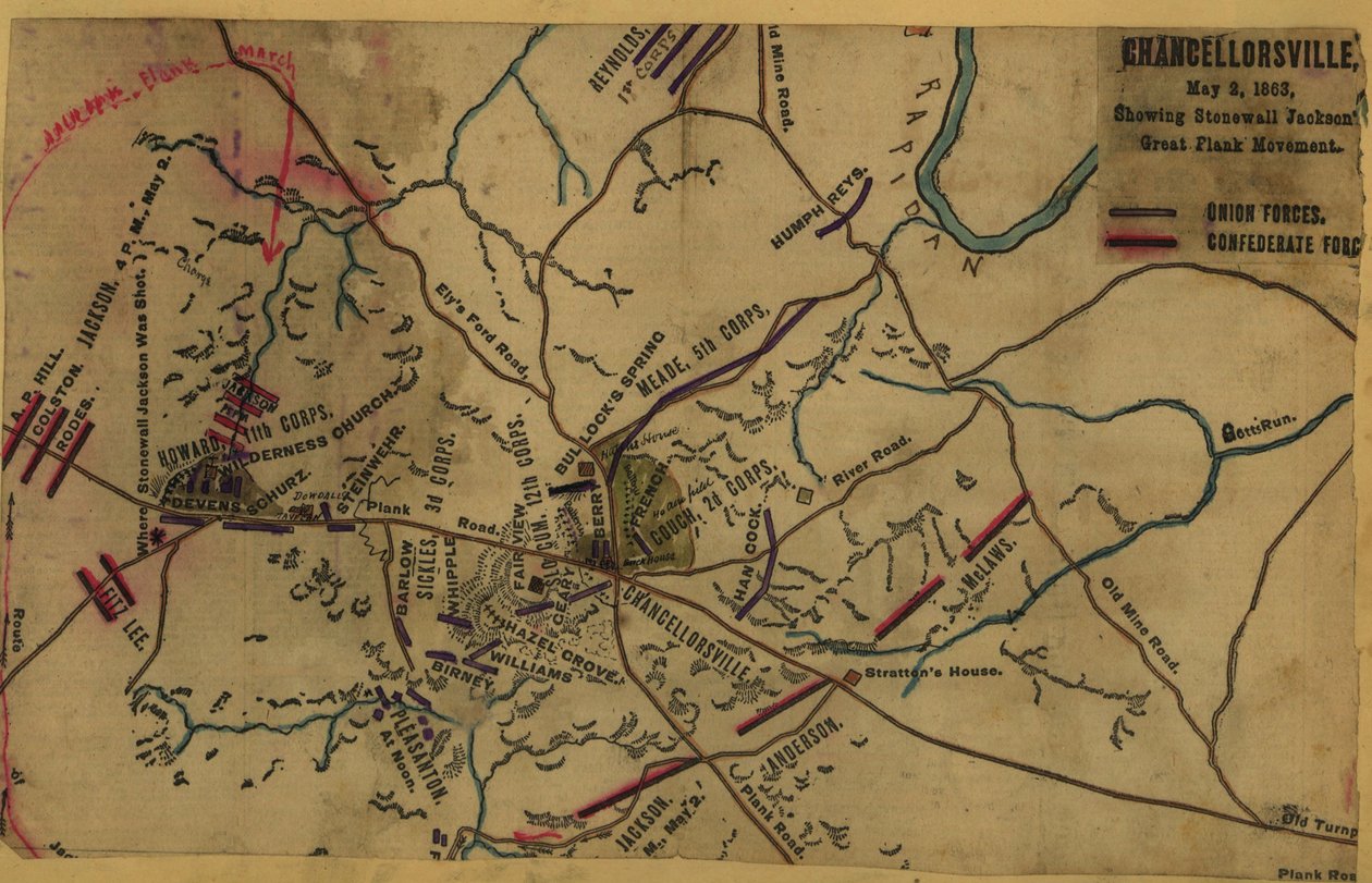 Chancellorsville, 2 maggio 1863, con il grande movimento laterale di Stonewall Jackson LOC gvhs01.vhs00287 da Robert Knox Sneden