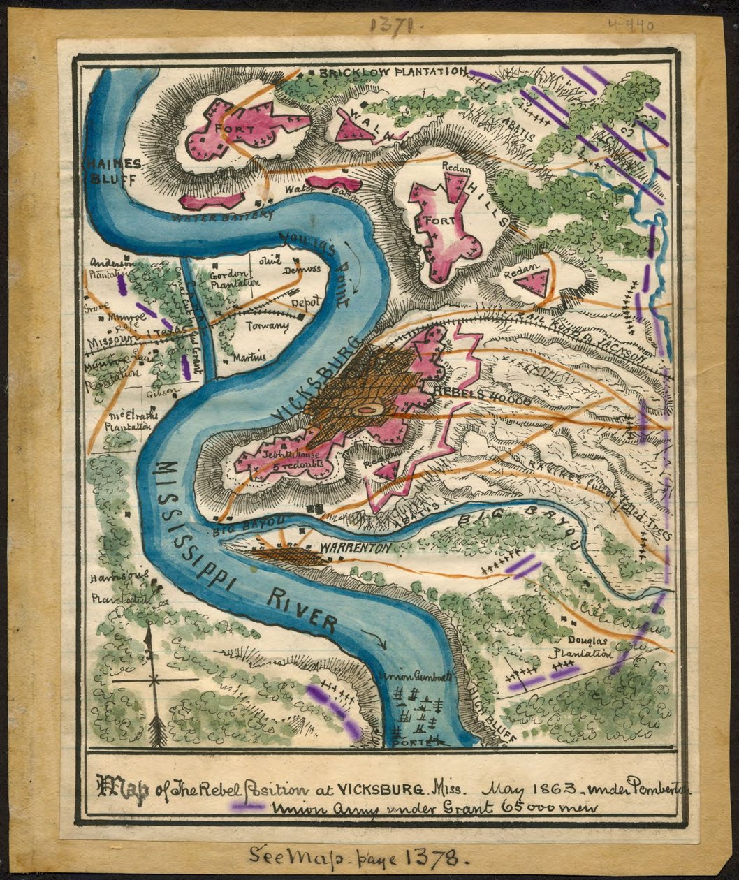 Mappa della posizione ribelle a Vicksburg, Miss., maggio 1863. LOC gvhs01.vhs00140 da Robert Knox Sneden