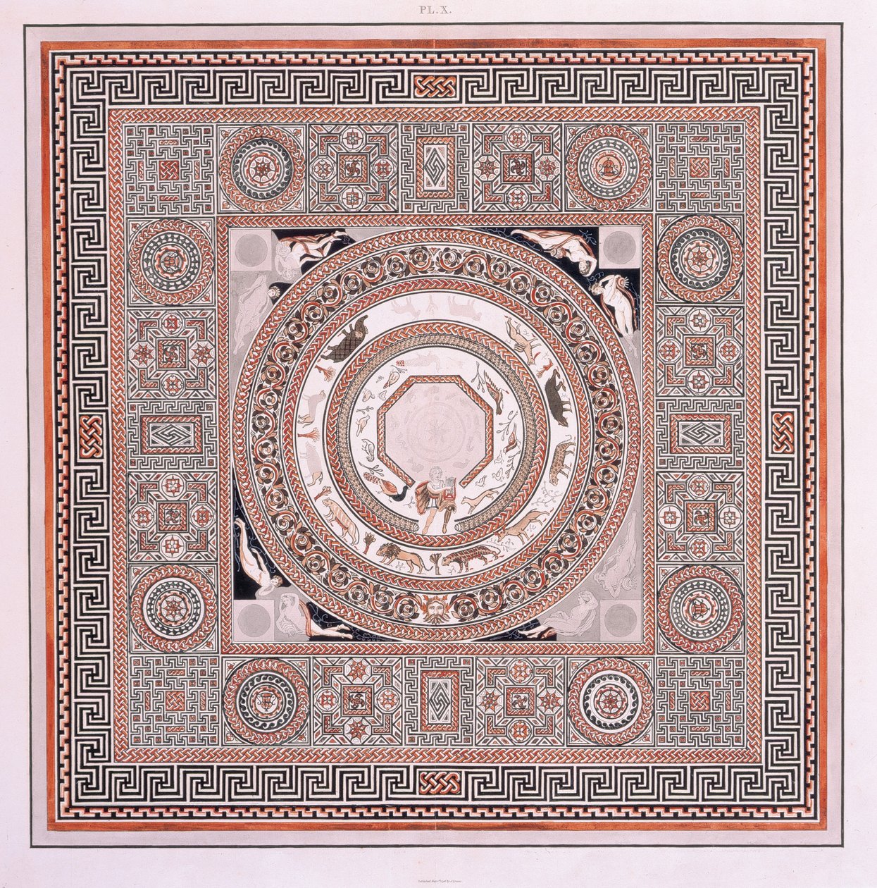 Il grande pavimento: il mosaico di Orfeo alla villa romana di Woodchester da Robert and Lysons Samuel (after) Smirke