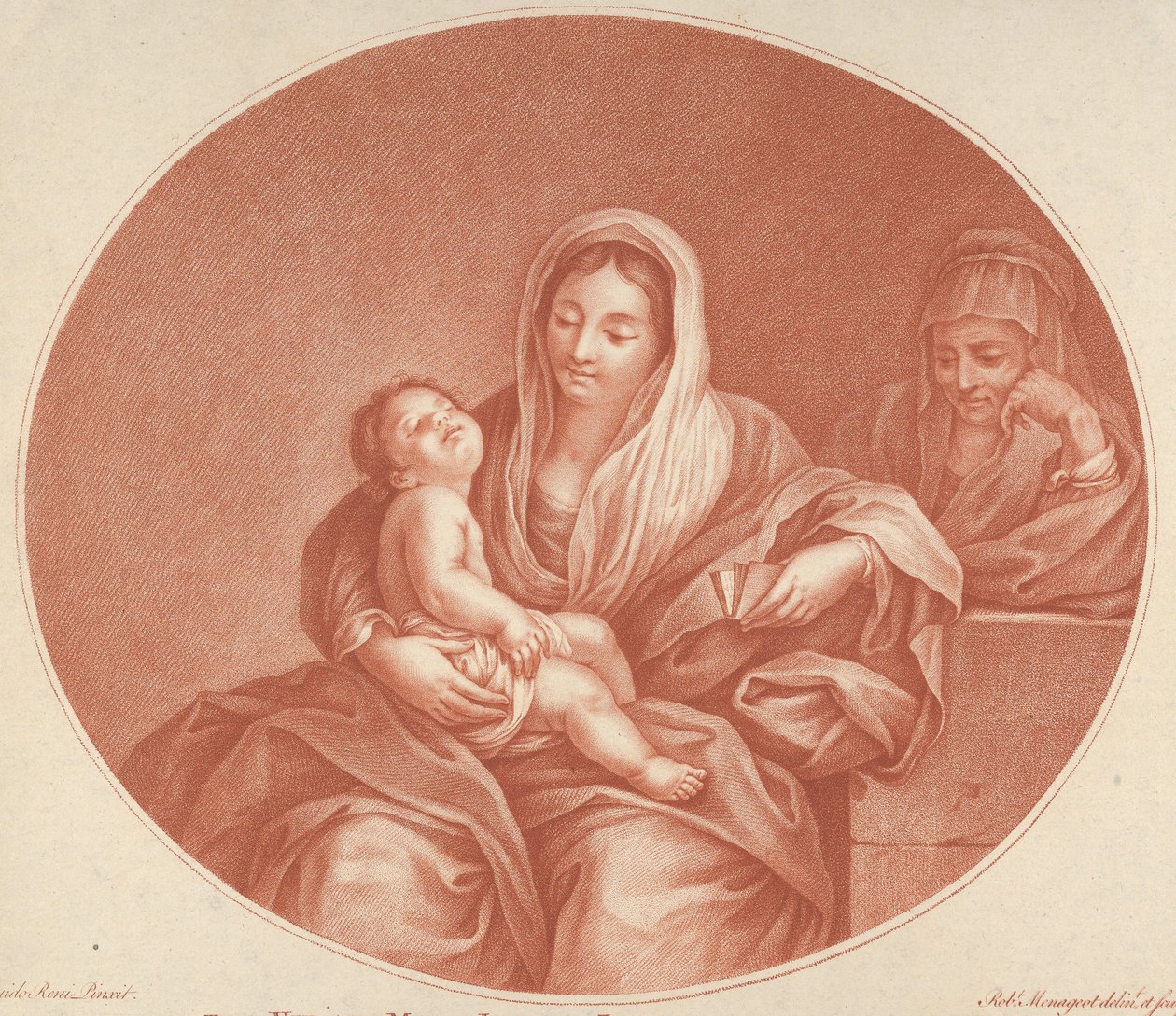 La Vergine seduta con il Cristo bambino che dorme in grembo, Santa Elisabetta a destra, an..., 1776 da Robert Menageot