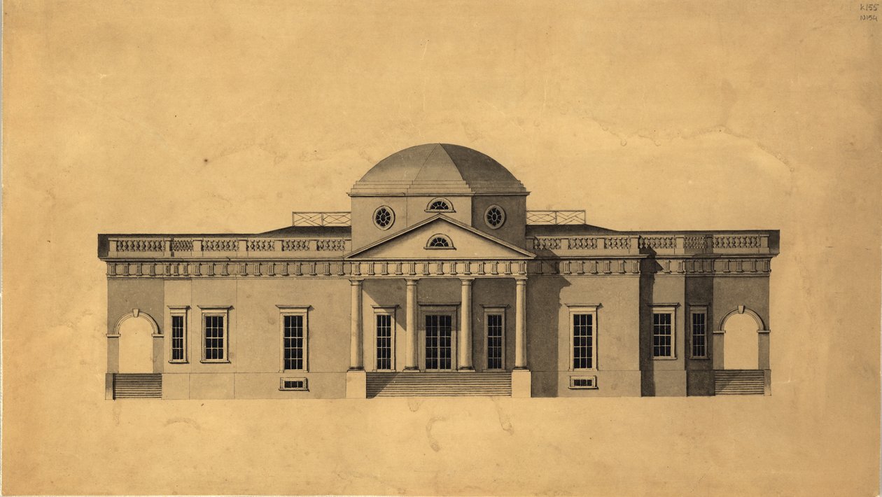 Monticello: 2ª versione elevazione ovest, recto, 1803 da Robert Mills