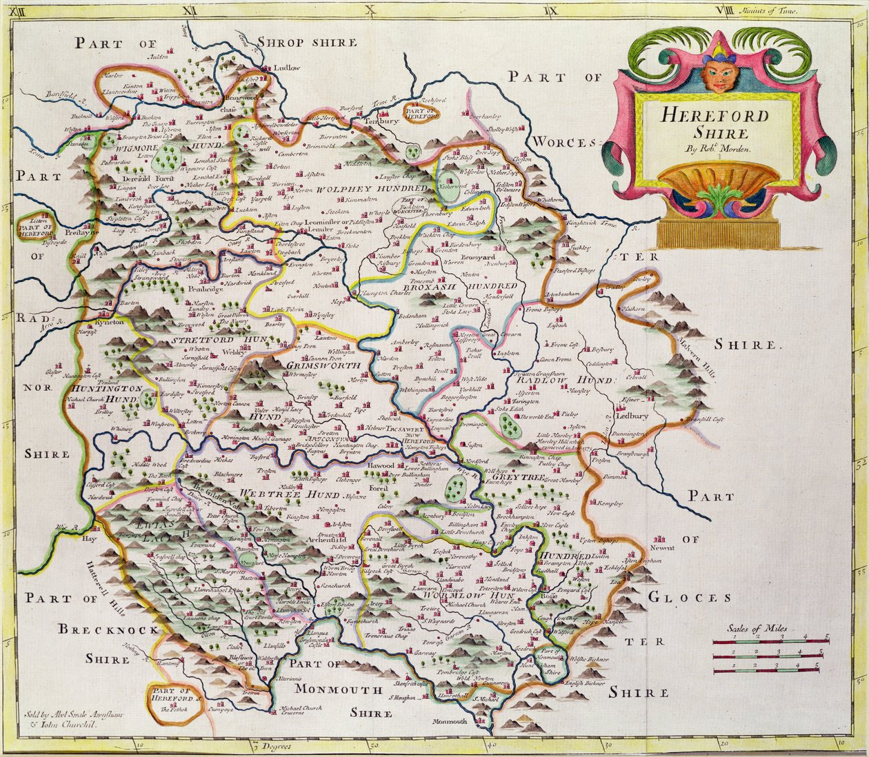 Mappa di Herefordshire, 1695 da Robert Morden
