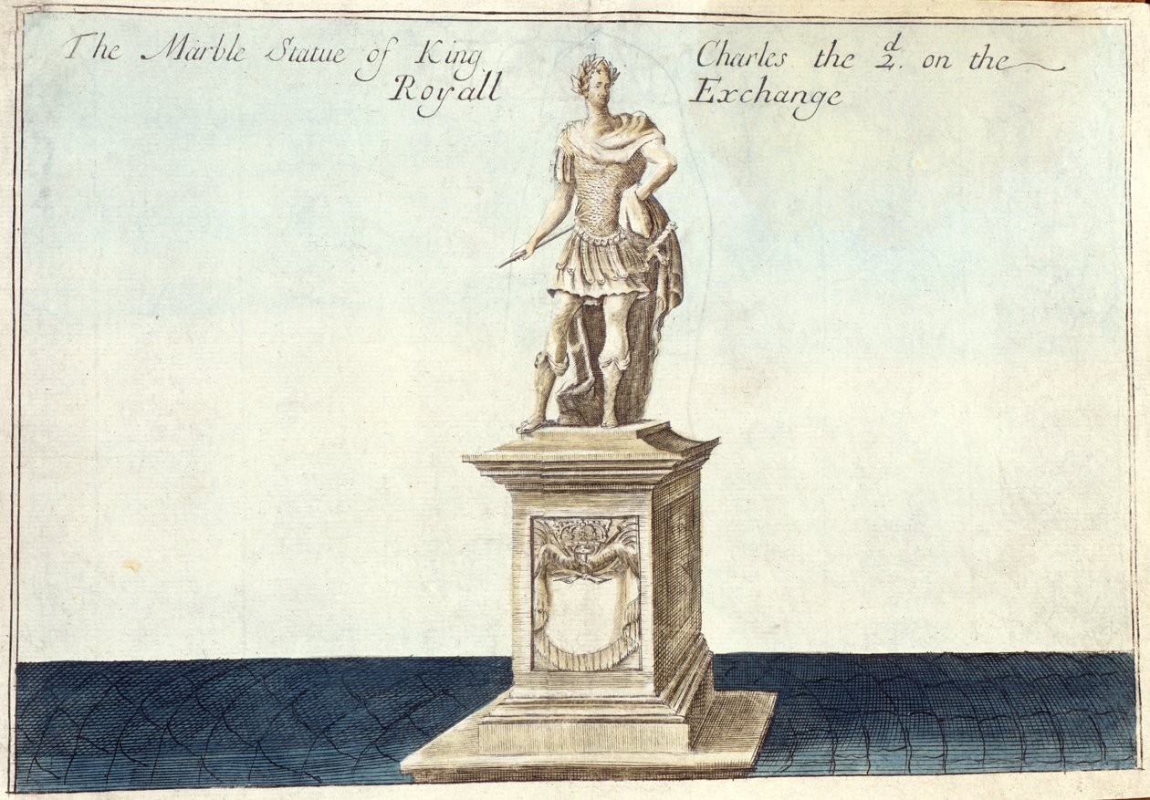 Statua in marmo di Re Carlo II (1630-85) sulla Royal Exchange, da 