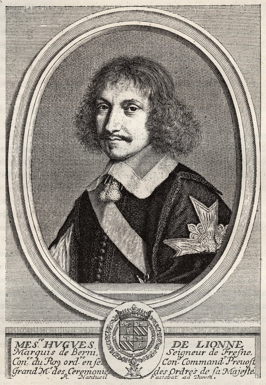 Hugues de Lionne (1611 - 1671), Marchese di Fresnes, Signore di Berny, fu un diplomatico e ministro di stato sotto Luigi XIV. Incisione di Robert Nanteuil. Collezione privata da Robert Nanteuil