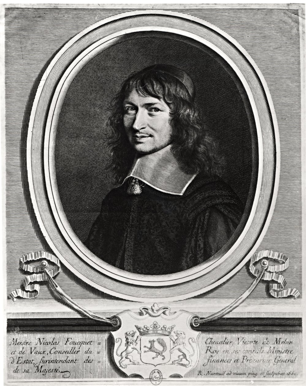 Ritratto di Nicolas Fouquet (1615-80) 1662 (incisione) (foto b/n) da Robert Nanteuil