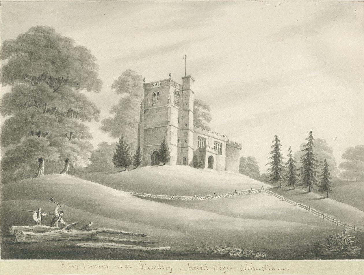 Chiesa di Arley: disegno a seppia, 1824 da Robert Noyes
