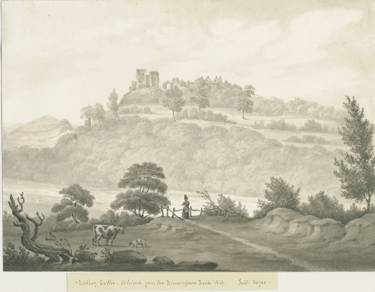 Castello di Dudley: disegno a seppia da Robert Noyes