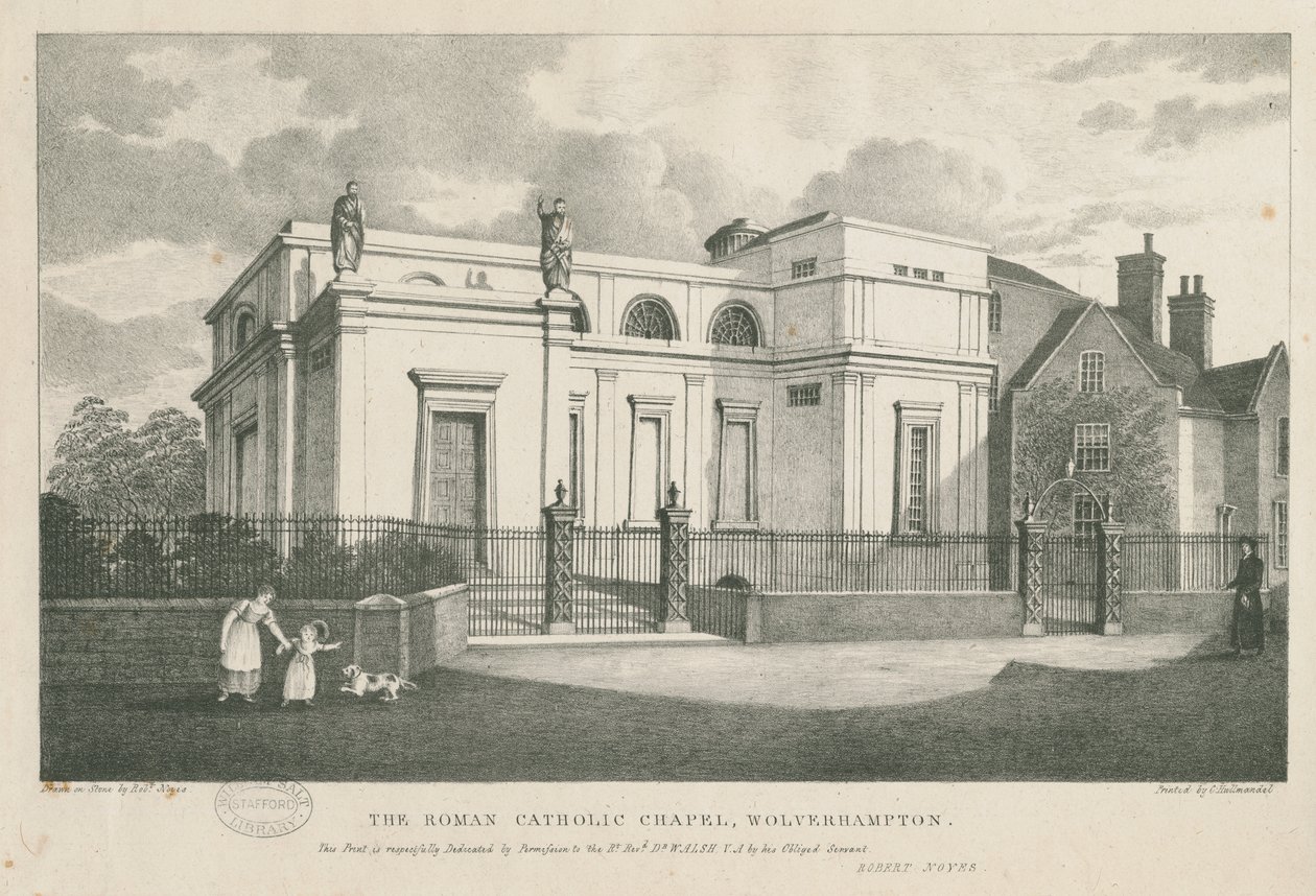 Wolverhampton - La Cappella Cattolica Romana: litografia, nd [c 1844] da Robert Noyes