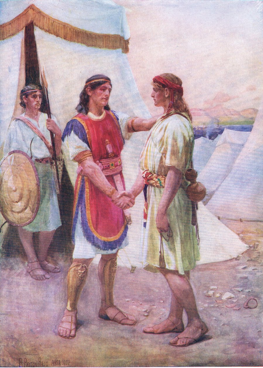 Davide e Gionatan, da The Bible Picture Book pubblicato da Thomas Nelson, c.1950 da Robert Payton Reid