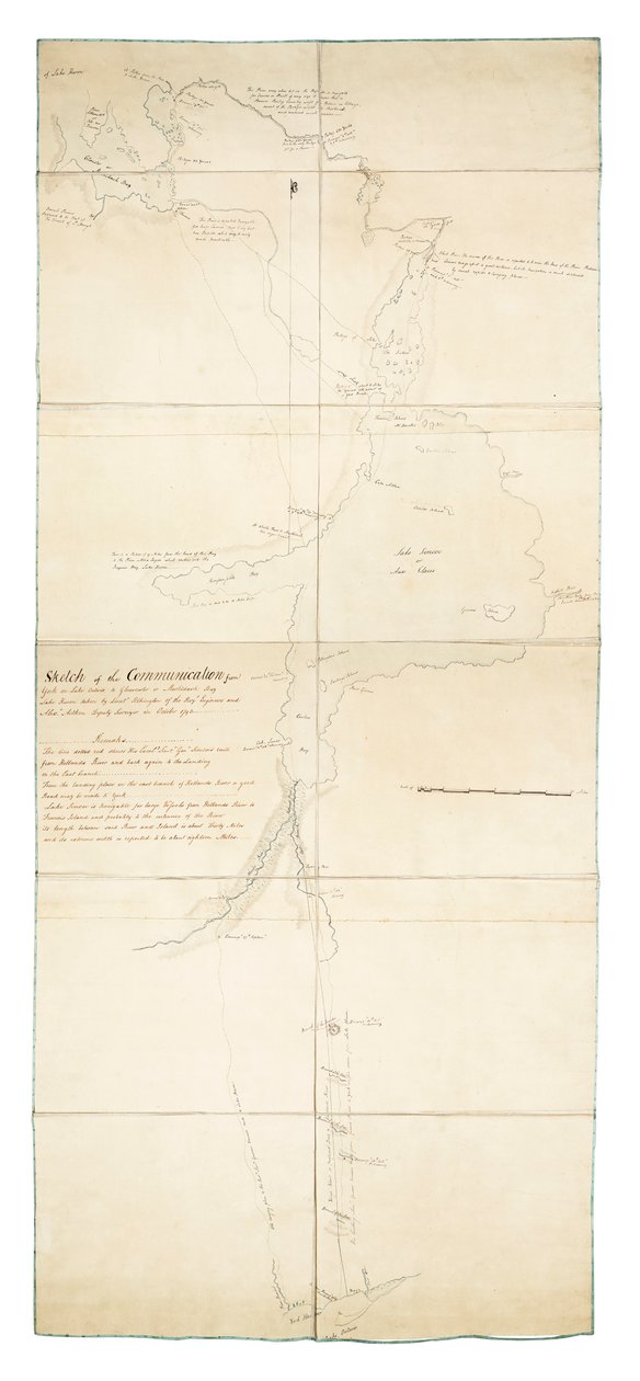 Schizzo di comunicazione da York sul Lago Ontario a Glouscester o Machidash Bay Lago Huron, ottobre 1793 da Robert Pilkington