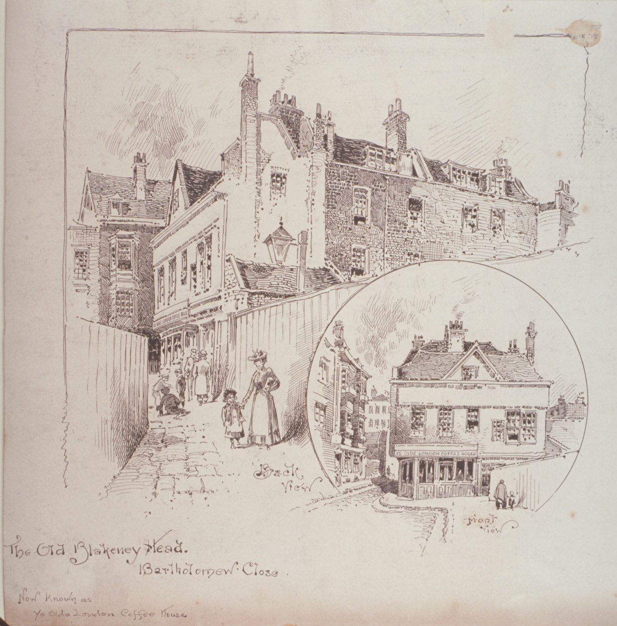Vista posteriore del vecchio Blakeney Head Inn, Bartholomew Close, Londra, c.1900 da Robert Randoll