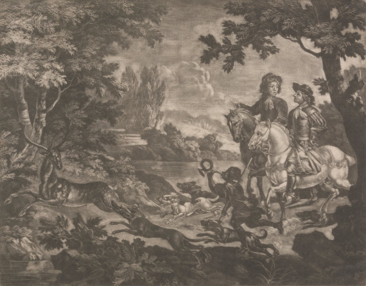 Cacciatori che inseguono un cervo da Robert Robinson