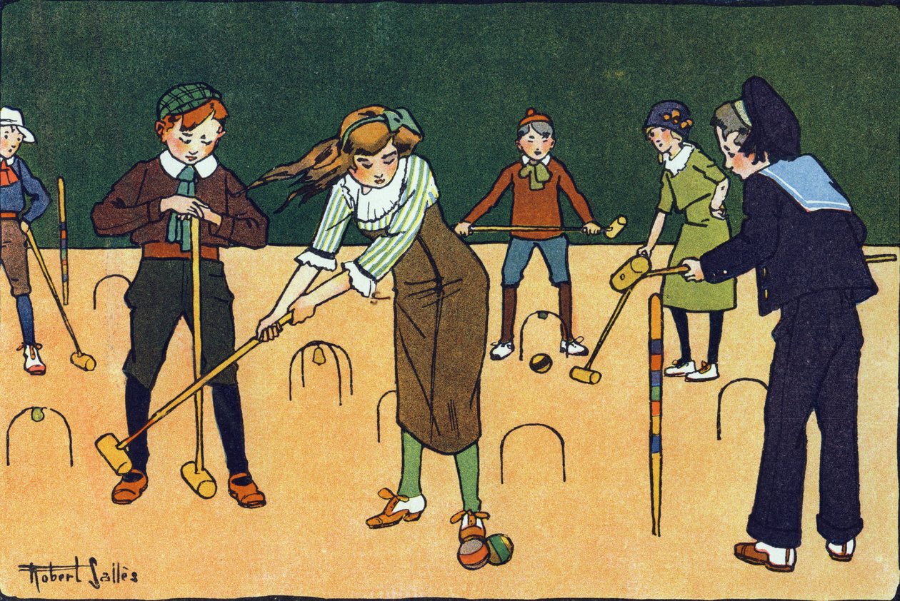 Il croquet. Incisione in "A cosa giochiamo?" di E. Weber con disegni ad acquerello di Robert Salles (1871-1929). Libreria Garnier Freres, Parigi da Robert Salles