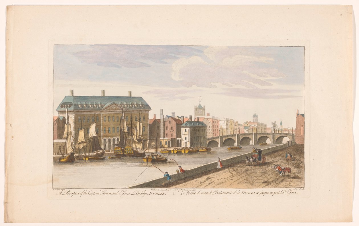 Veduta della Custom House e del ponte Essex sul fiume Liffey a Dublino da Robert Sayer (possibly)