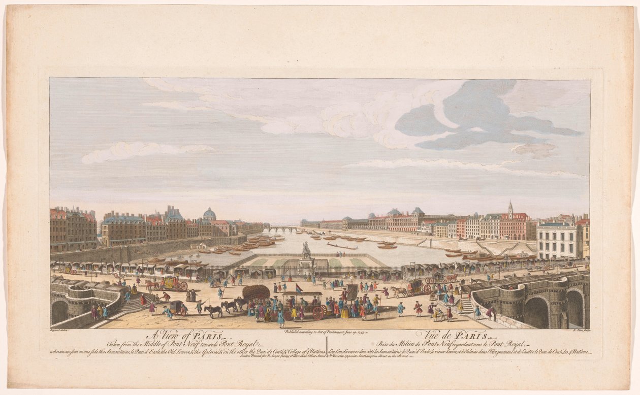 Veduta del Pont Neuf sulla Senna a Parigi, vista verso il Pont Royal (serie: Parijs) da Robert Sayer