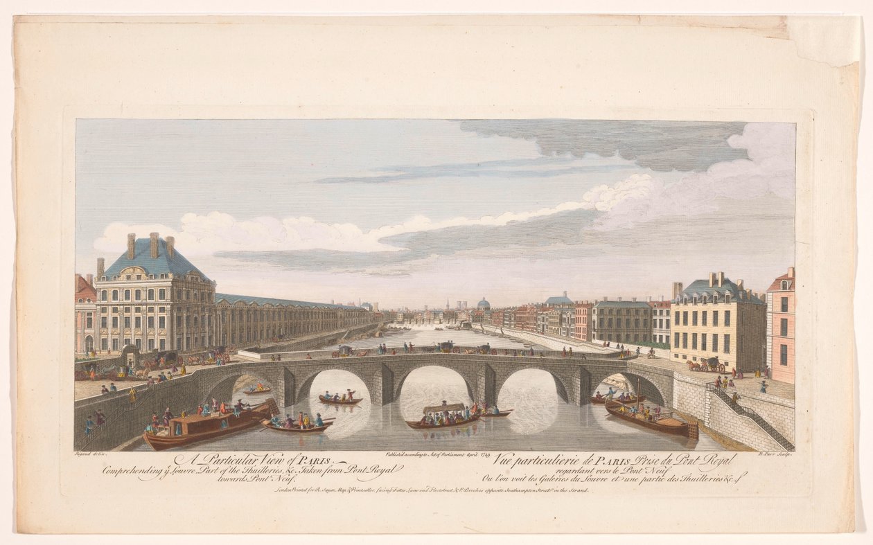 Veduta del Pont Royal sulla Senna a Parigi, vista verso il Pont Neuf da Robert Sayer