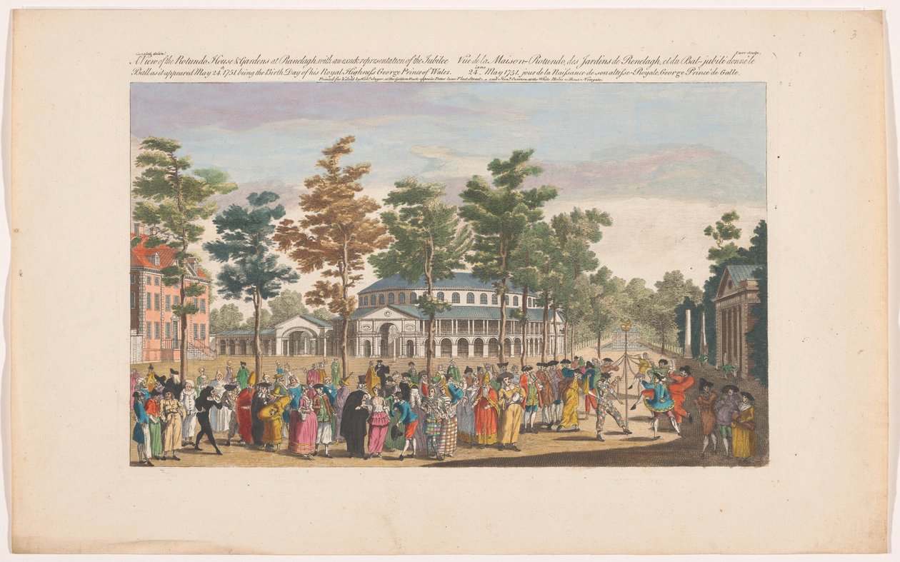 Veduta della Rotonda nei Giardini di Ranelagh a Londra con un ballo in maschera in occasione del compleanno del principe di Galles il 24 maggio 1751 da Robert Sayer