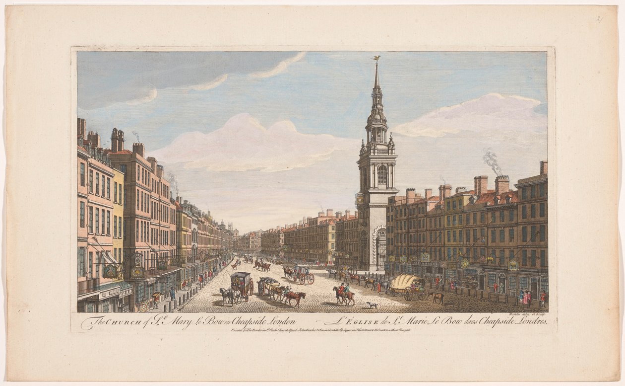 Vista della chiesa di Saint Mary-le-Bow sulla strada Cheapside a Londra da Robert Sayer