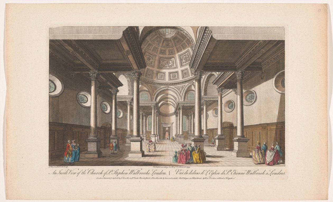 Vista interna della chiesa di San Stefano Walbrook a Londra da Robert Sayer