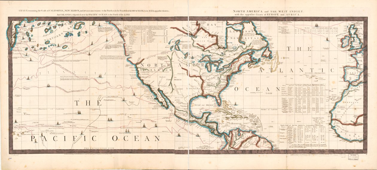 Carta contenente le coste della California, Nuova Albione e scoperte russe a nord; con la penisola di Kamtschatka, in Asia, di fronte; e isole sparse sull