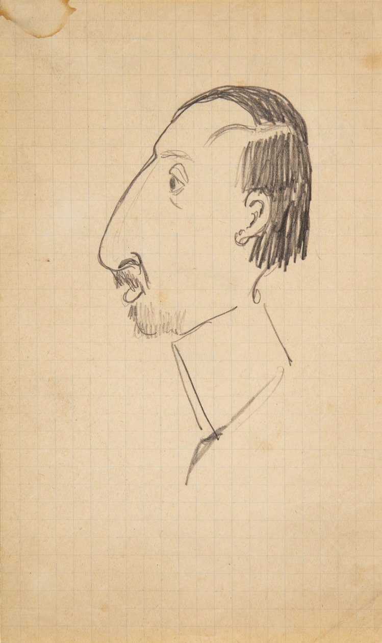 Caricatura di Karl Isakson, profilo a sinistra da Robert Storm Petersen
