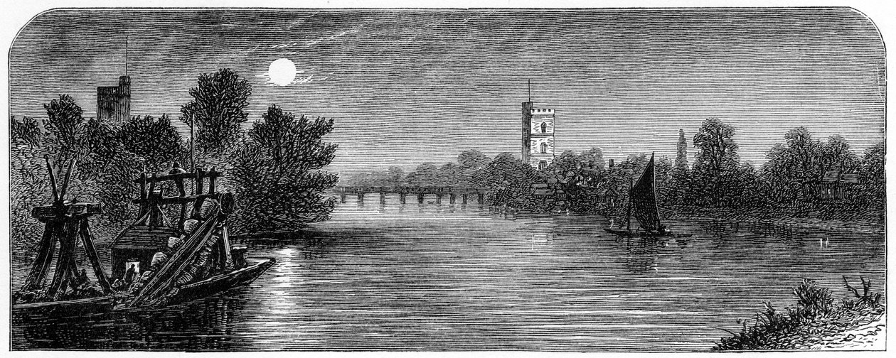 Ponte di Putney e Chiesa al chiaro di luna, 1880 da Robert Taylor Pritchett