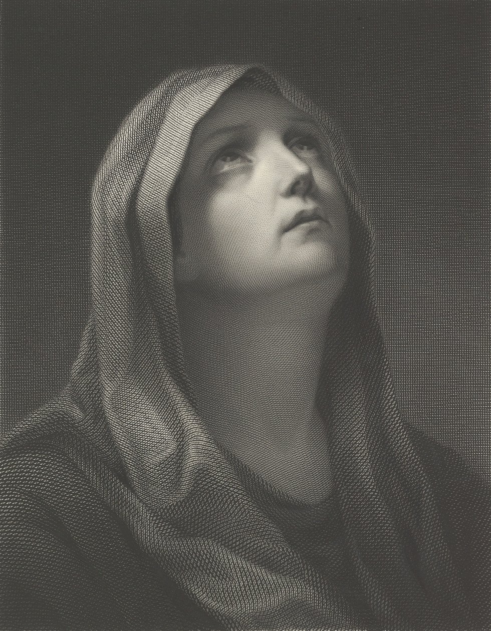 Testa della Vergine che guarda in alto a destra, dopo Reni, 1869 da Robert Trossin