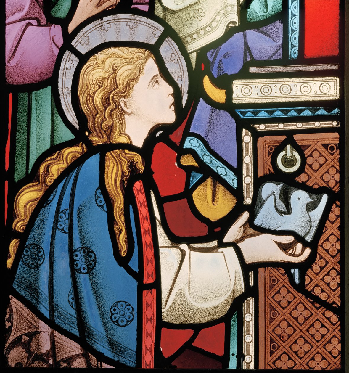 Maria che offre colombe al tempio, (dettaglio) dalla finestra orientale, 1864 da Robert Turnill Bayne