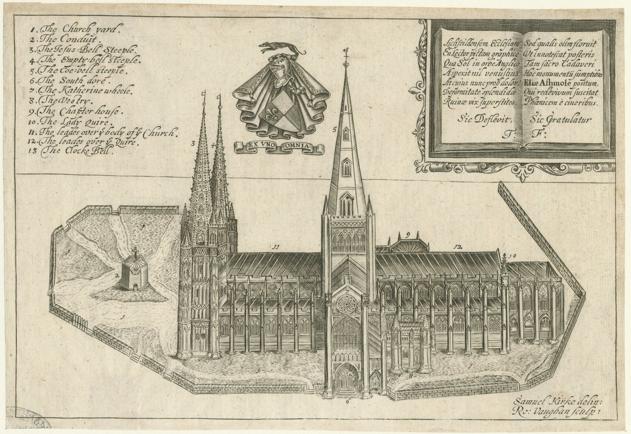 Cattedrale di Lichfield - Vista sud: incisione su rame, nd [XVII secolo] da Robert Vaughan