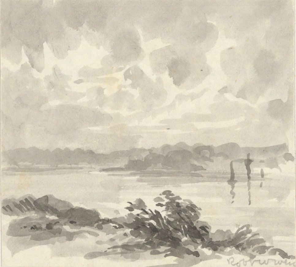 Paesaggio - Vista di un lago e colline da Robert Walter Weir