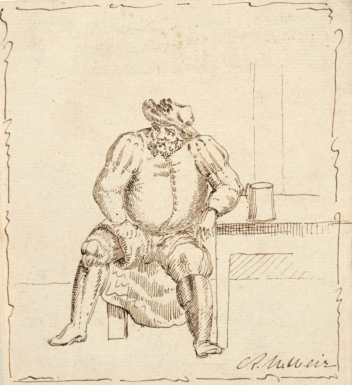 Schizzo di uomo seduto con boccale, forse Falstaff da Robert Walter Weir
