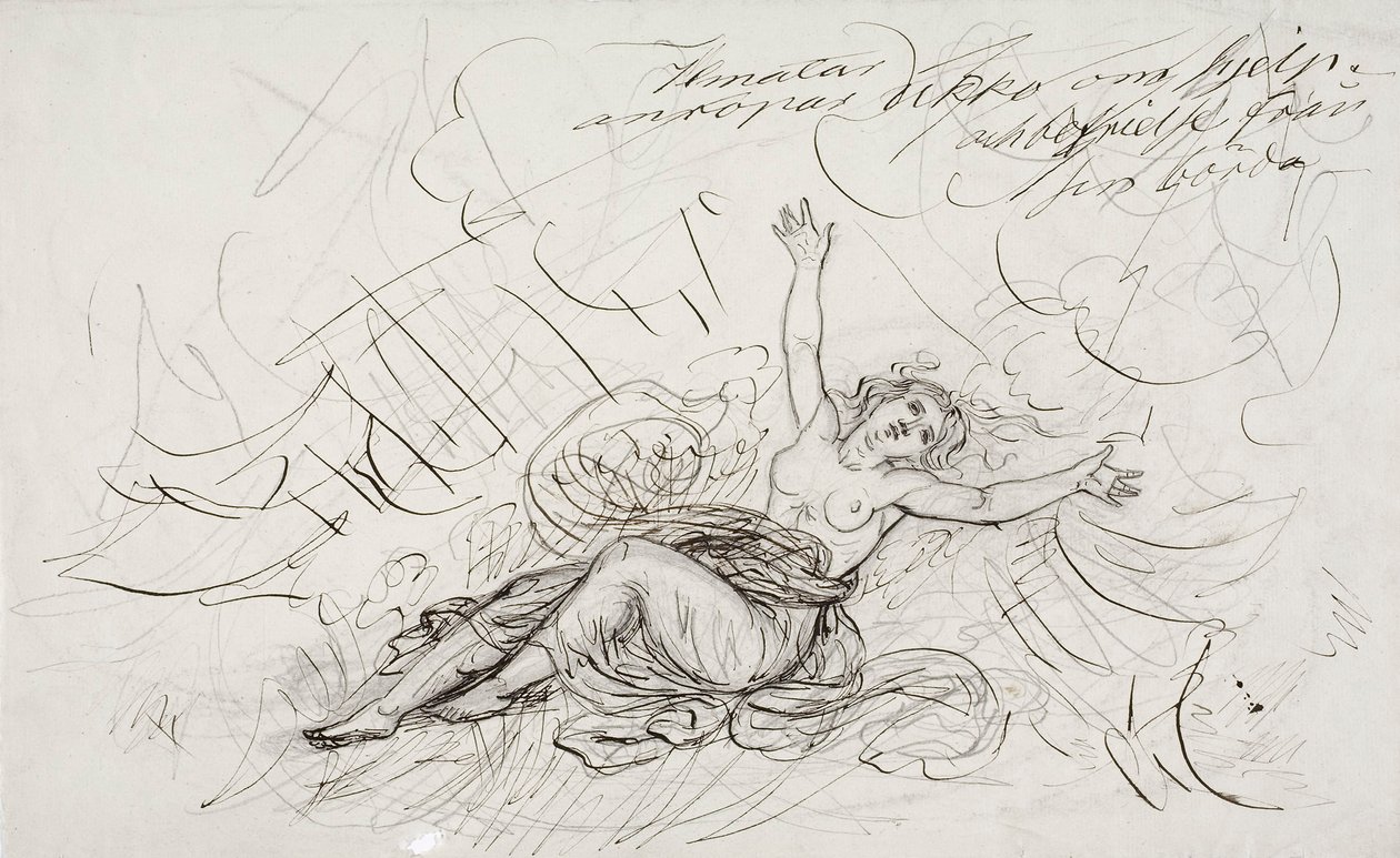 Ilmatar grida per Ukko, schizzo per una serie di disegni a tema Kalevala da Robert Wilhelm Ekman