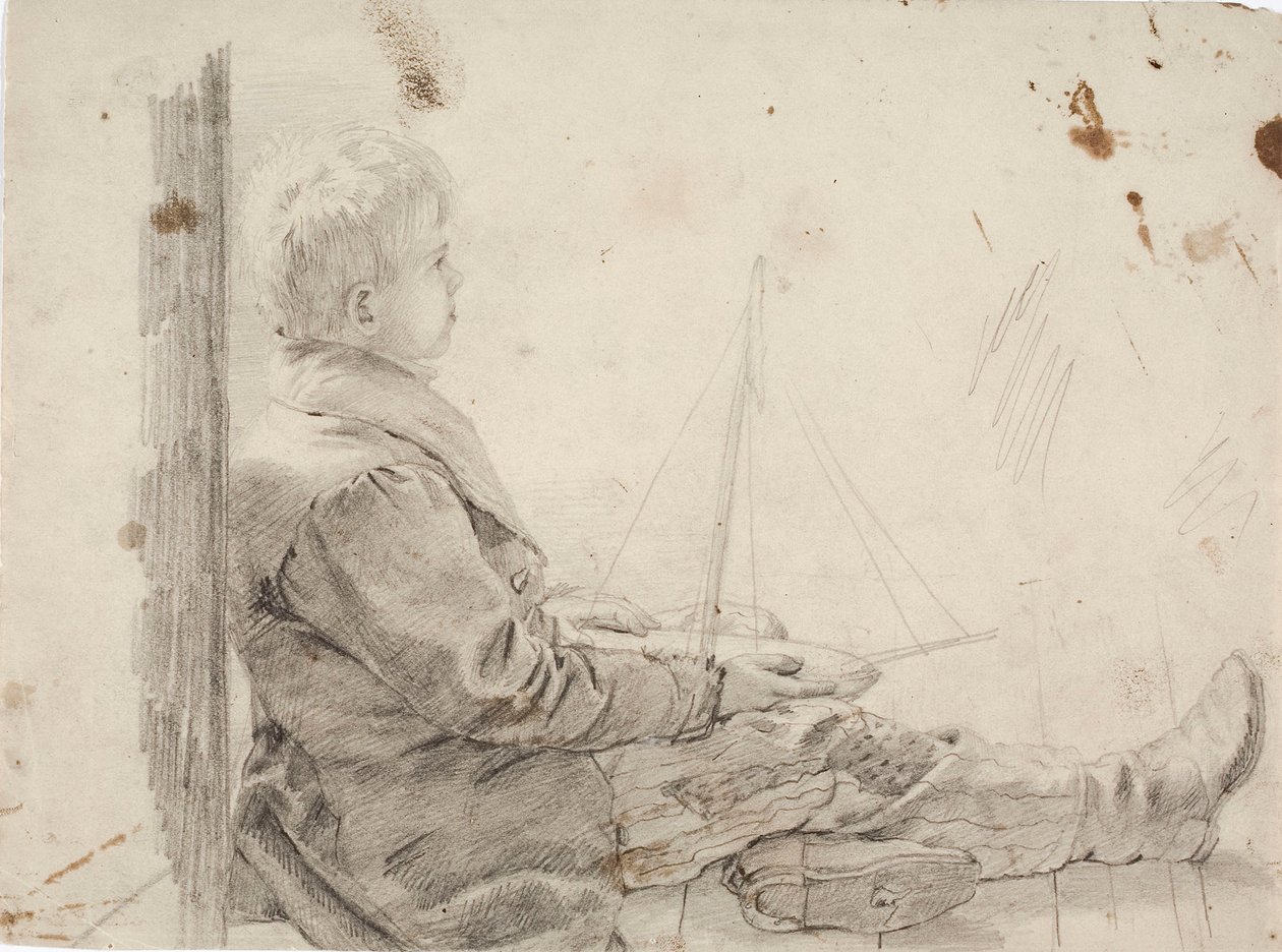 Bambino seduto con una barca a vela in grembo da Robert Wilhelm Ekman