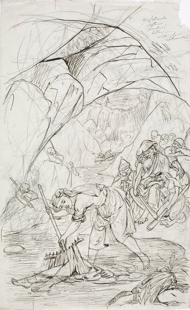 La madre del lemming di Tuonela, schizzo per una serie di cartoni animati a tema Kalevala da Robert Wilhelm Ekman