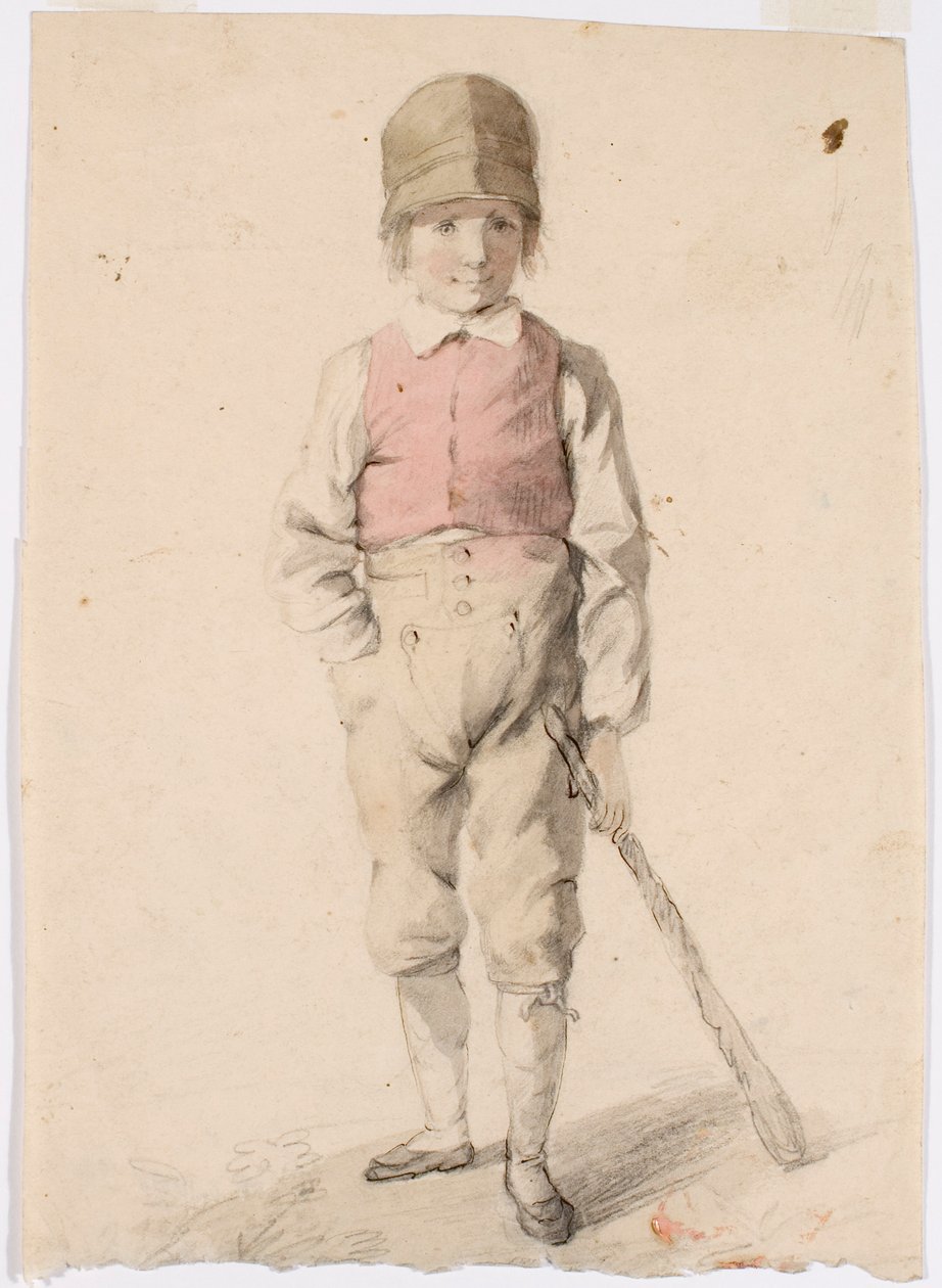 Ragazzo in piedi con un carrello nella mano sinistra da Robert Wilhelm Ekman