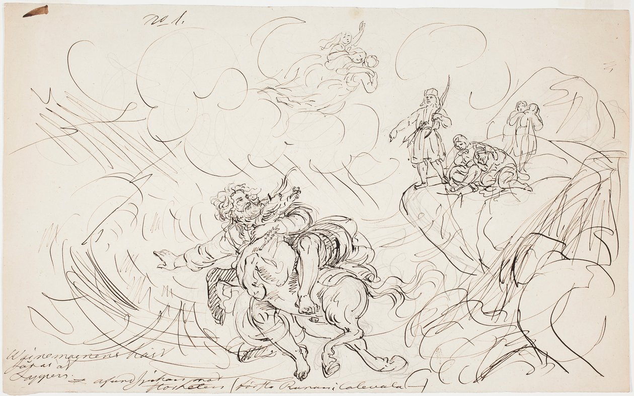 La fucilazione di Väinämöinen, schizzo per una serie di disegni a tema Kalevala da Robert Wilhelm Ekman
