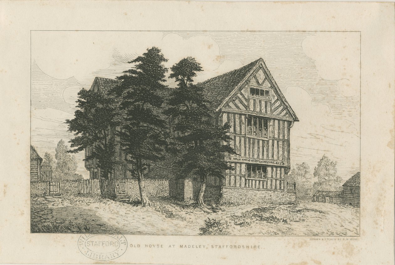 Madeley - Vecchia casa: acquaforte, nd [1804-1875] da Robert William Buss