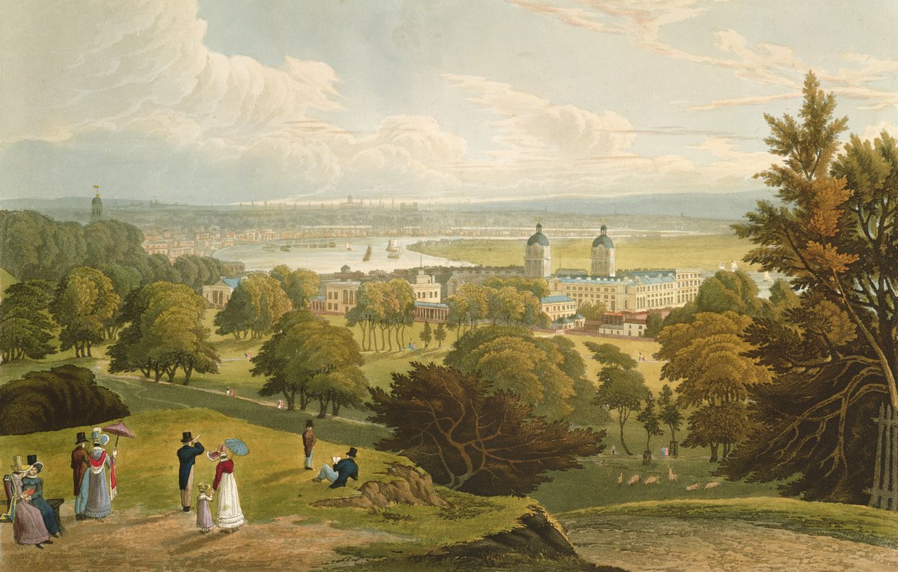 Veduta di Londra da Greenwich Park, pub. 1820 da Colnaghi und Co. da Robert the Elder and Younger Havell