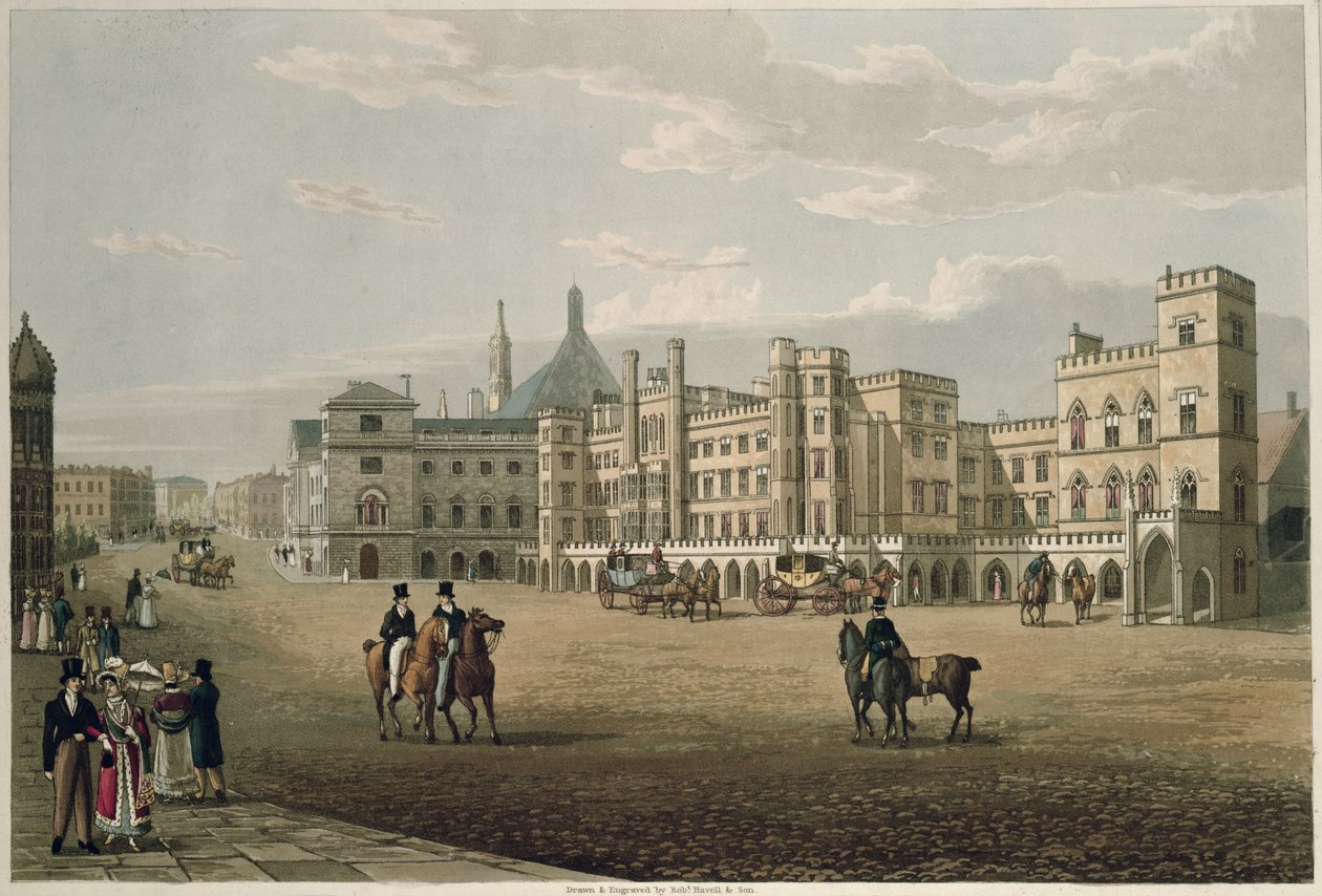 Veduta della Camera dei Lord e dei Comuni, da Old Palace Yard, pub. 1821 da Colnaghi und Co. da Robert the Elder and Younger Havell