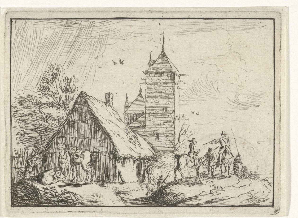 Cavalieri presso una torre (Paesaggi con accampamenti) da Robert van den Hoecke