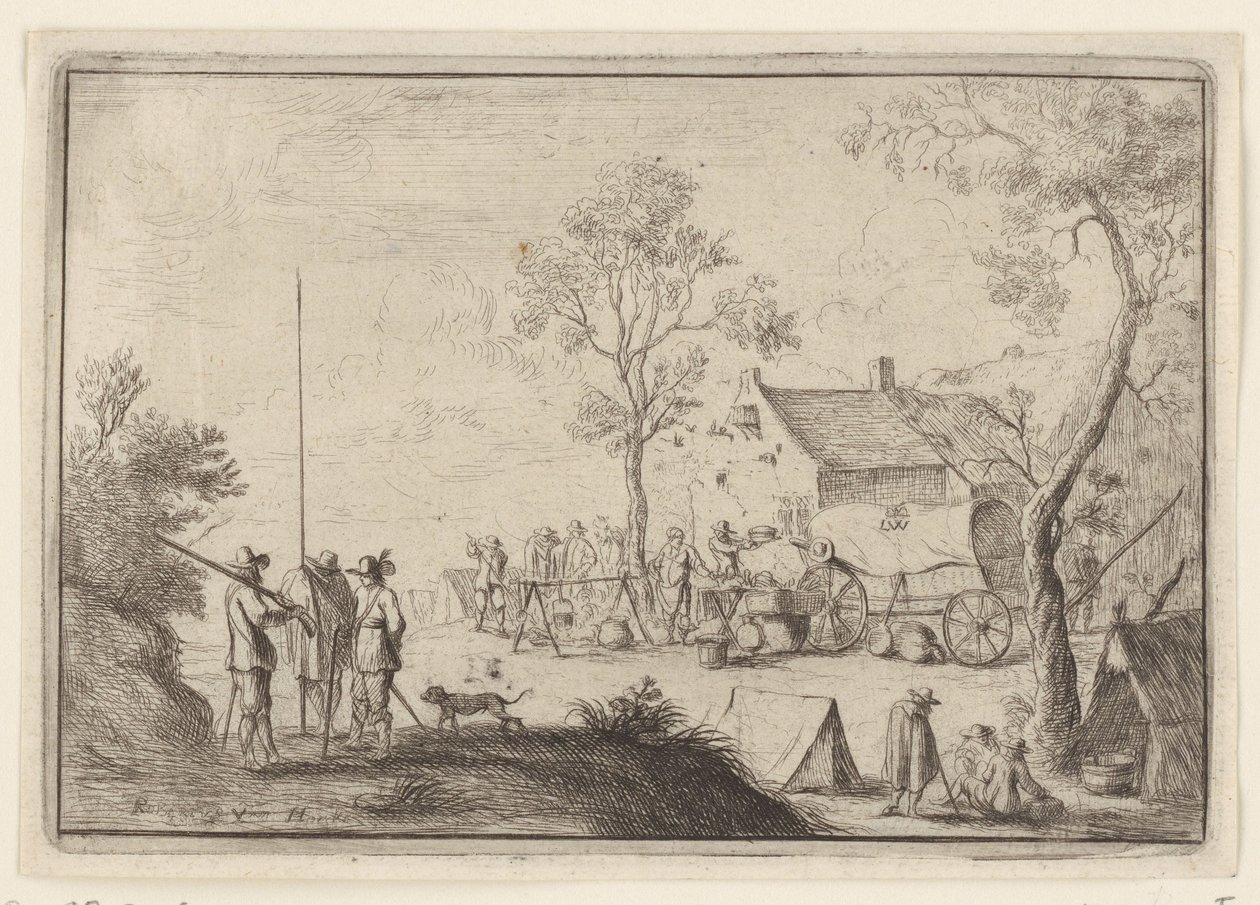 Soldati intorno a una pentola da cucina Vari accampamenti (serie) da Robert van den Hoecke